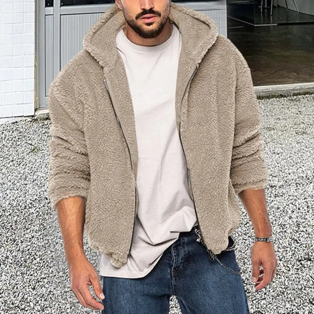 

Solid Color Jacket Men Jacket Men's Thick Double-sided Fleece Hooded Winter Coat with Soft Long Sleeve Cold Resistant for Autumn