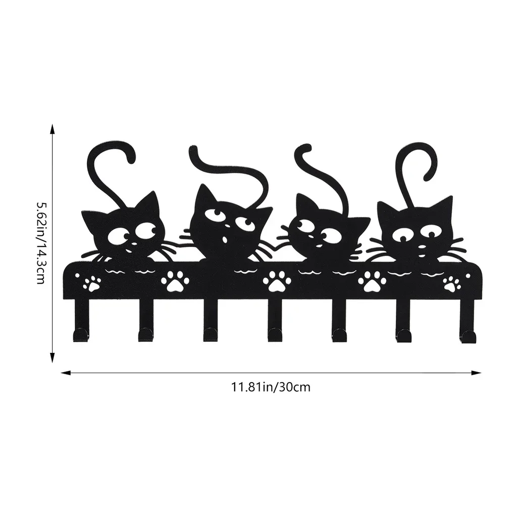 HelloYoung Black Cats Wall Hooks Key Holder Cats Decorative Hooks Rack Hangers Iron Hook Wall Mounted Hooker With 7 Hooks