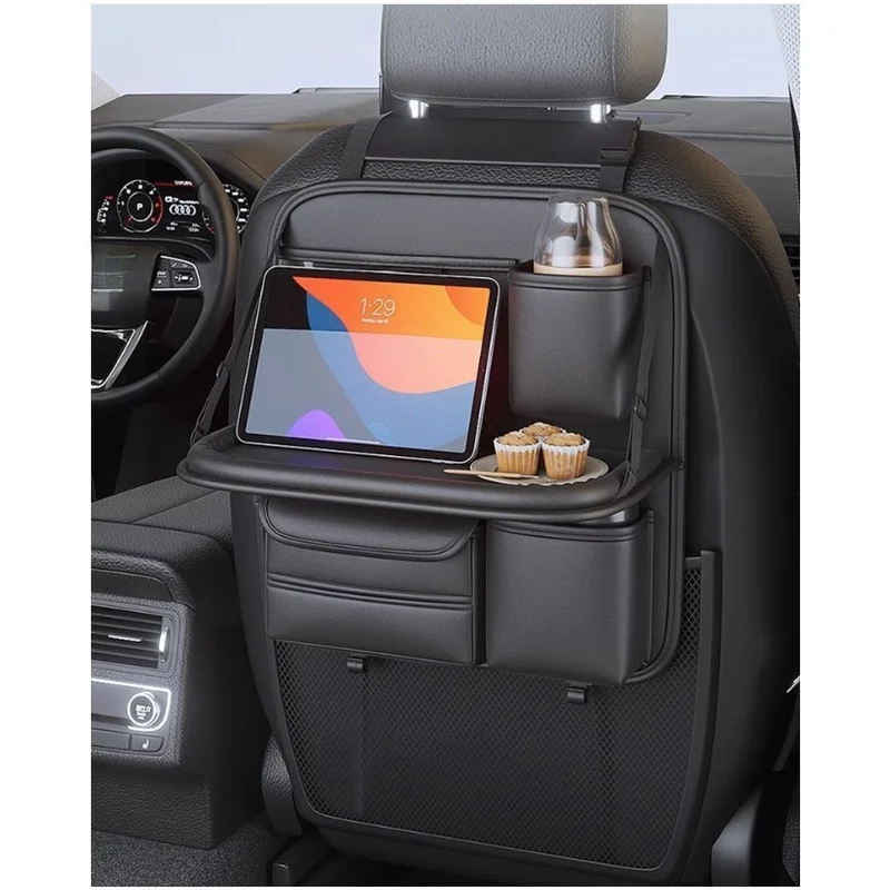 6‑Pocket Car Seat Back Storage Organizer, Wear‑Resistant Waterproof Anti‑Kick Pad with Tissue Cup Holder for Car Backseat view 3