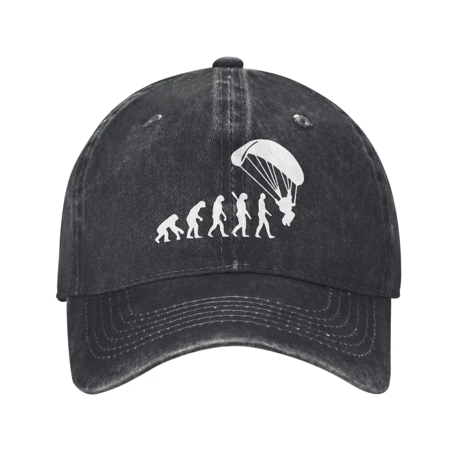 Funny Human Evolution Skydiving Parachute Graphic Baseball Cap Adjustable Unisex Outdoor Casual Sun Hat for Men Women