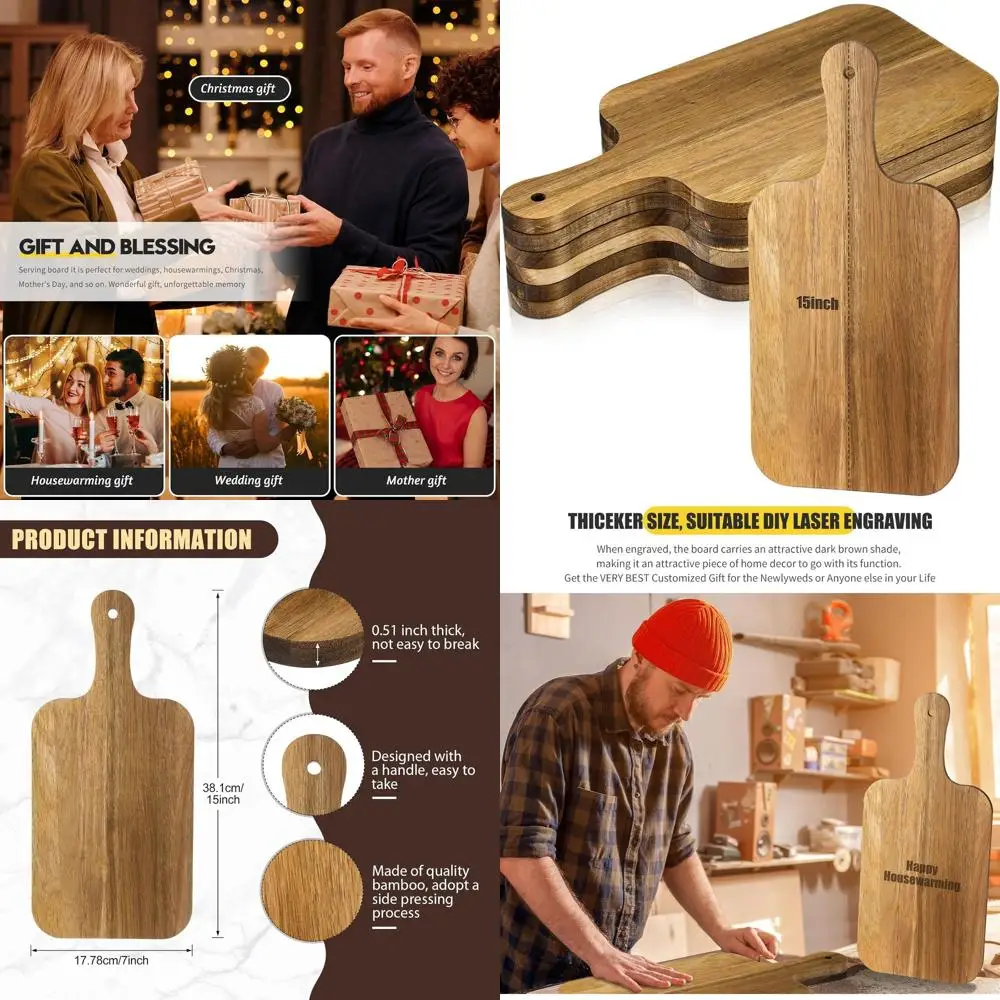 ชุดเขียงไม้เนื้อหนาพรีเมียม 6 ชิ้น สำหรับหั่น สับ ตัด และสลักลาย เหมาะสำหรับวันแม่ งานแต่งงาน และของขวัญขึ้นบ้านใหม่