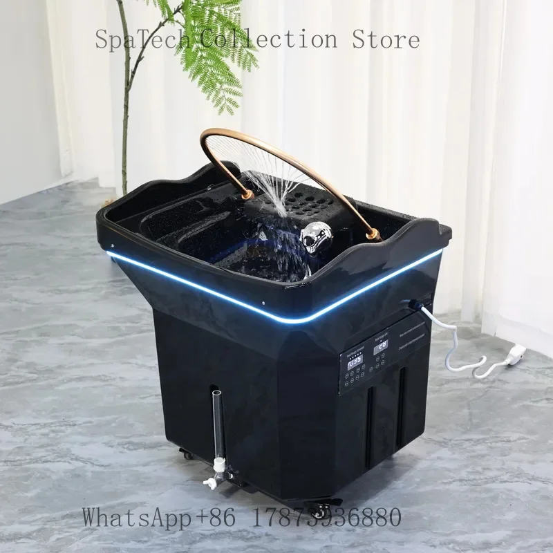 

Heatable Water Circulation Mobile Shampoo Basin with Head SPA Fumigation & Convenient Storage for SPA Salon