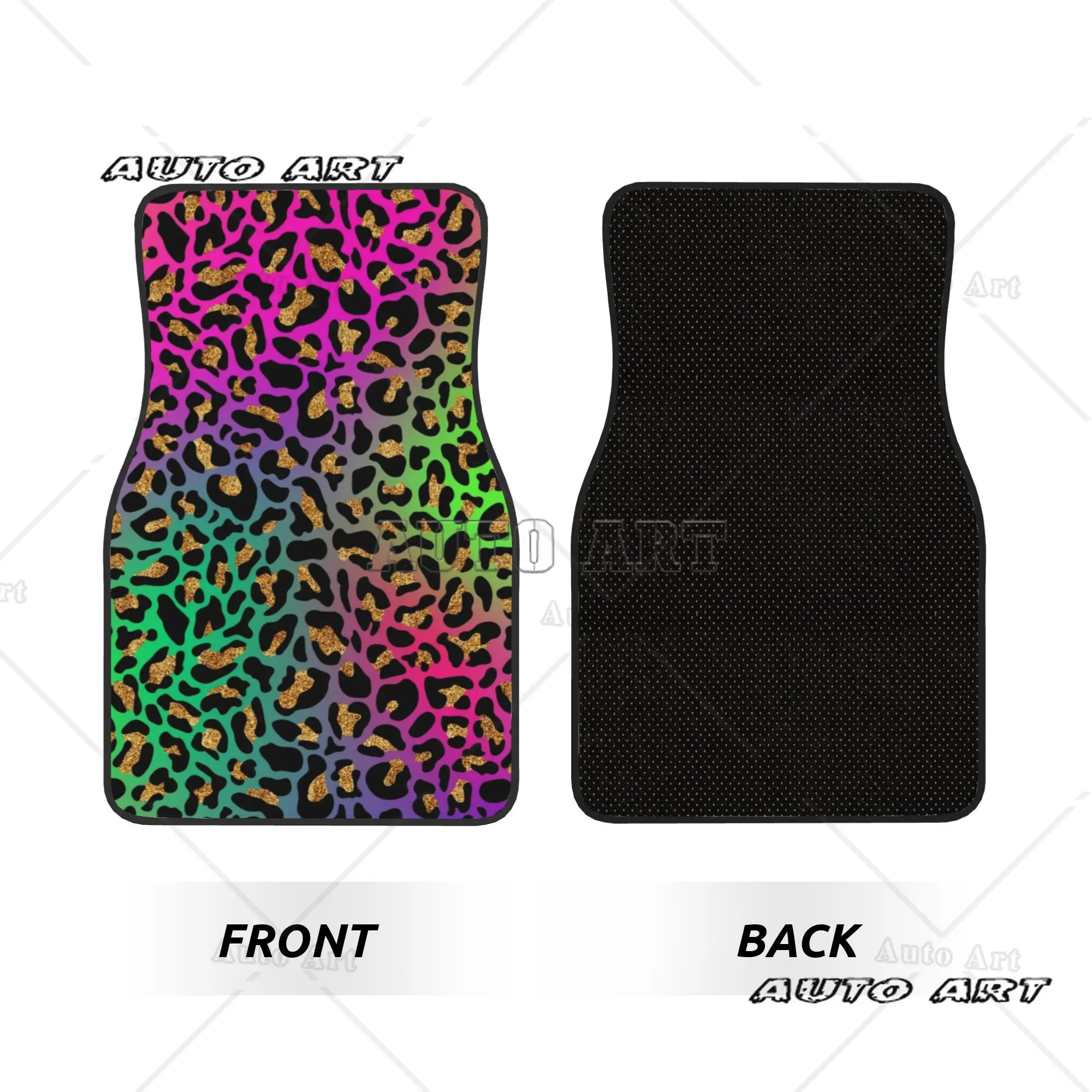 Car Floor Mats 4 Pcs Crystal Velvet Neon Rainbow Leopard Animal Print Universal Front Rear Foot Mats Carpets Rugs  Pieces Auto