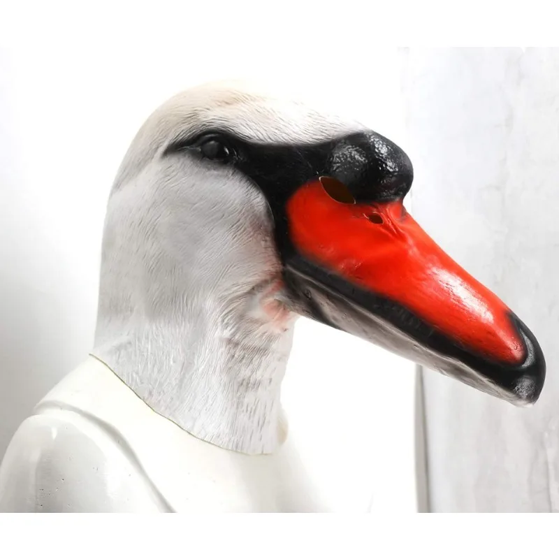 

Латексная маска лебедя с головой животного, реалистичная белая маска с длинным носом и птицей, нарядное платье для косплея, маскарадная вечеринка, карнавальная маска Марди Гра