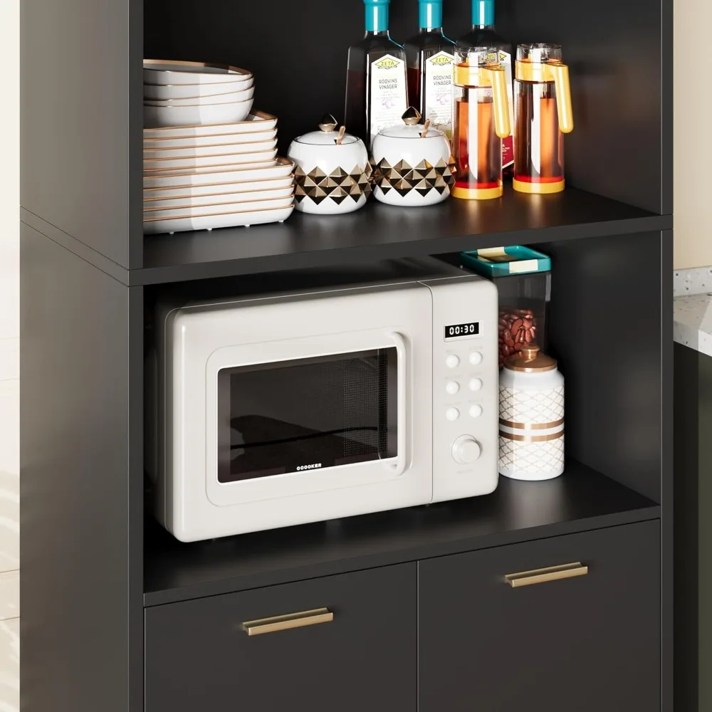 Mueble de despensa, mueble de despensa de cocina con puertas y estantes ajustables, gabinetes de cocina, aparador para comedor