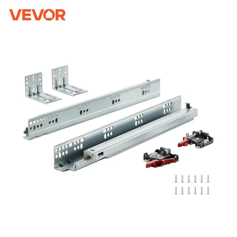 VEVOR Drawer Bottom Side Mount Rails Heavy Duty Full Ball Bearing Extension Steel Track Soft-Close Noiseless Guide Glides 100Lbs