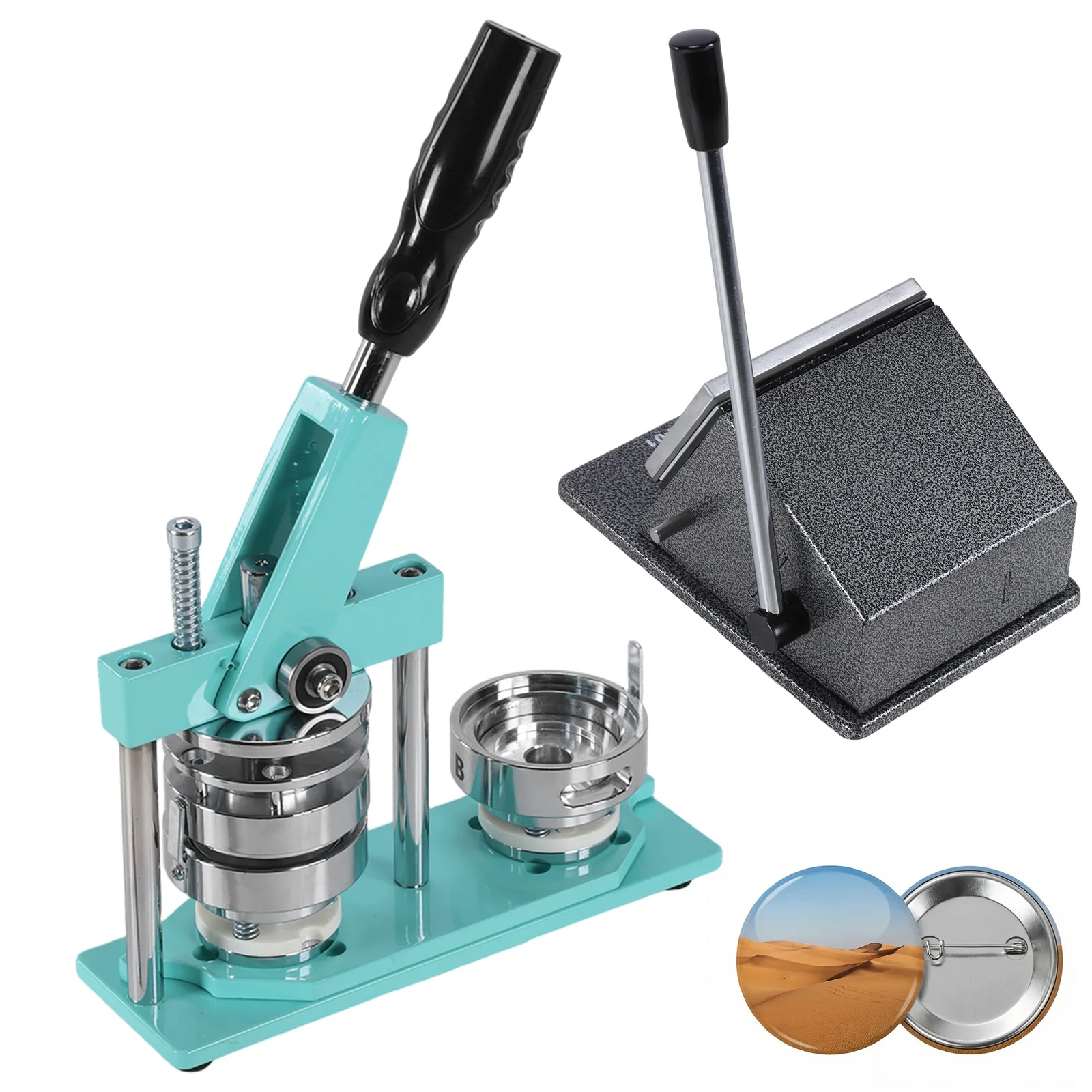 

2.28x2.28in Round Button Badge Pin Press Machine with Paper Cutter+100pcs Material Metal Pin Maker Machine for Parties Business
