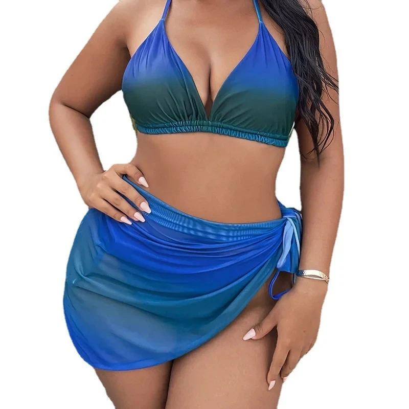 

Plus Size Curvy Women 2026 New Sexy Halter Side Tie Push Up Thong 3 Piece Bikini Set Swimsuit 4XL Beachwear