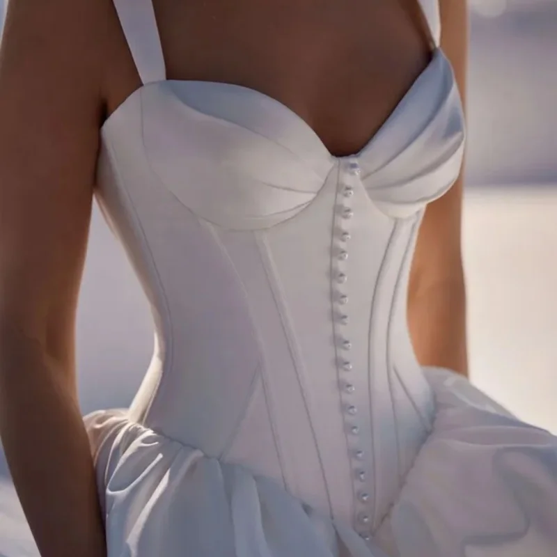 Satin White Appliques Wedding Dresses off-shoulder A skirt decal Long tail Bridal Gowns Made Customized
