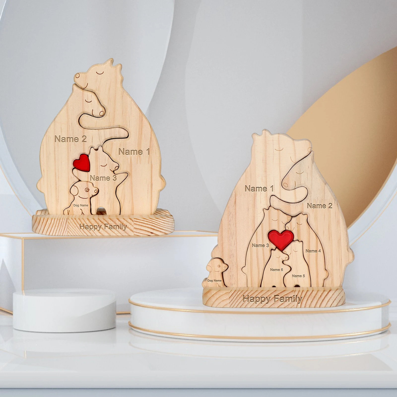 Free Engraving Custom Hugging Bear Family Wooden Puzzle Personalized Christmas Birthday Gift Family Name Sculpture 3-6 Names