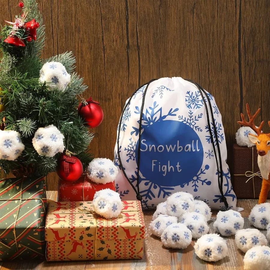 36 قطعة من كرات الثلج المزيفة لكرات الثلج المصنوعة من القطيفة الناعمة مع حقيبة تخزين مثالية لديكور شجرة عيد الميلاد والطفل الداخلي والخارجي