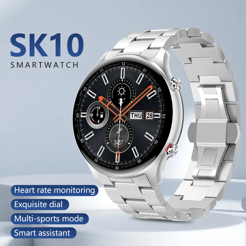 SK10 1.36 Inch Smart Watch Men Waterproof Bluetooth Heart Rate Android IOS Fitness Bracelet Sport Music Wireless Charging 300mAh