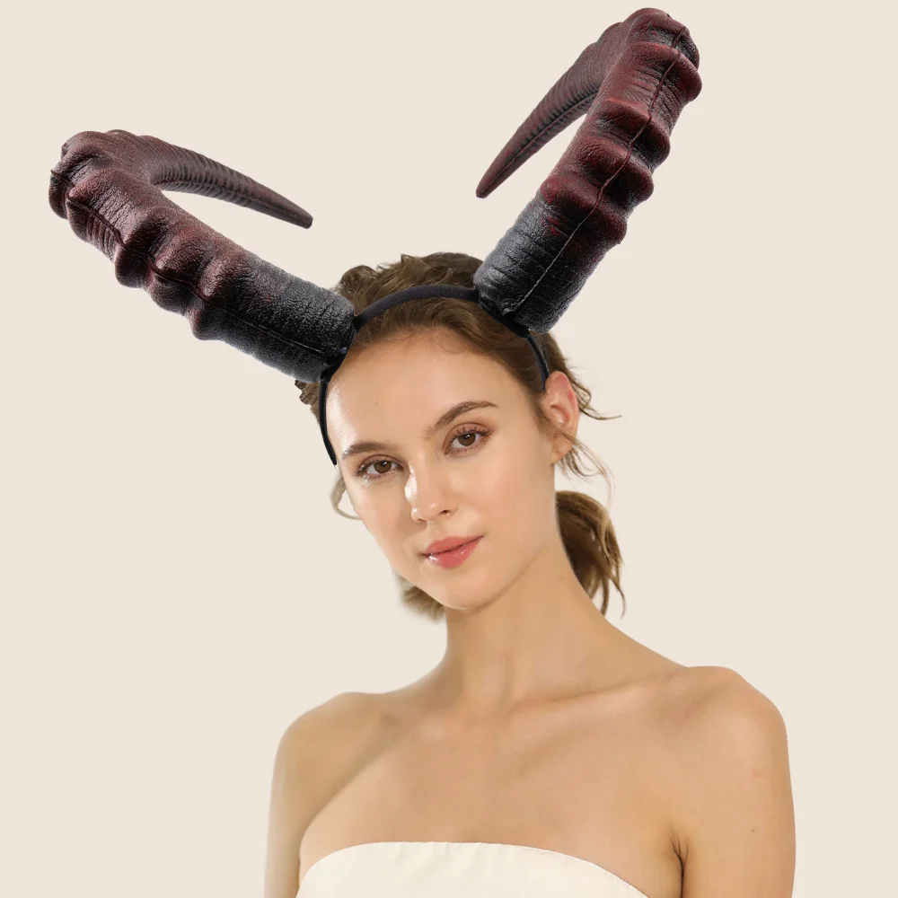 Zwart Rood Demon Hoorn Hoofddeksel Cosplay Vrouwen Gothic Duivels Dier Os Hoorns Hoofddeksels Halloween Carnaval Feest Kostuum Rekwisieten