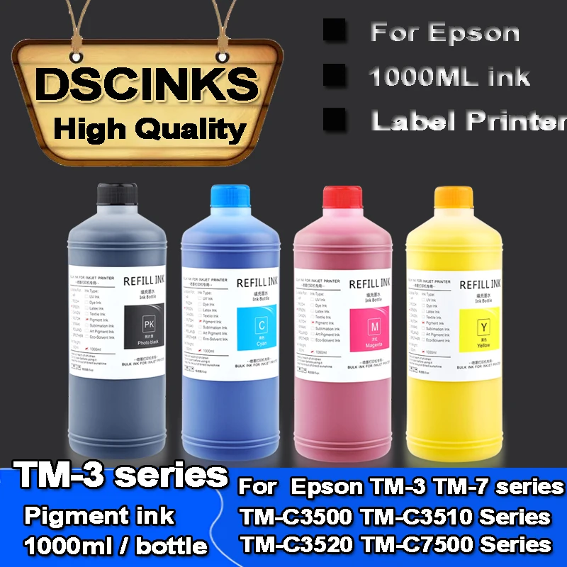 1000ml Pigment ink For Epson Labeling Printer TM-3 TM-7 TM-8 Series ColorWorks TM-C3500 C3510 C3520 C7500 C831 GP-C832 CW-C6000