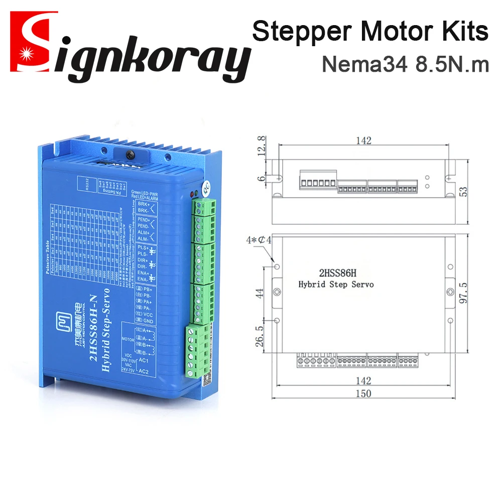 JMC 2Phase Nema34 8.5N.m الهجين حلقة مغلقة السائر محرك معزز سائق أطقم 2000 دورة في الدقيقة 6A رمح Dia.14mm 2HSS86H + 86J18118EC ل CNC #2