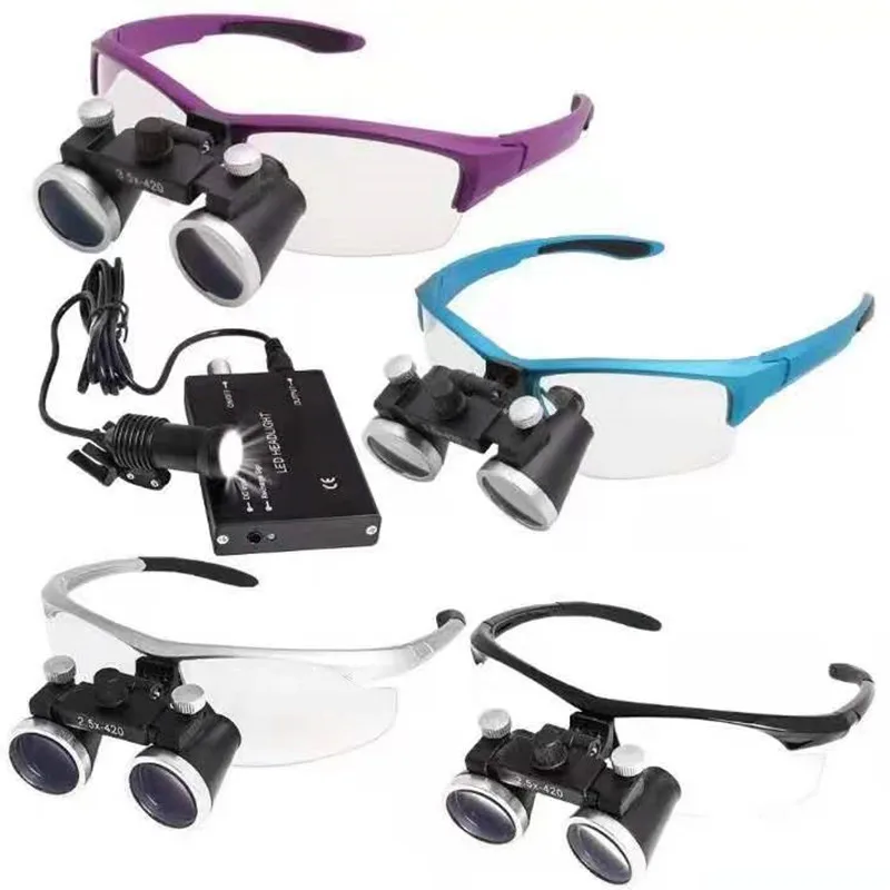 Electric 3.5X Binocular Loupe for Dentist, 420mm Working Distance, Power Source