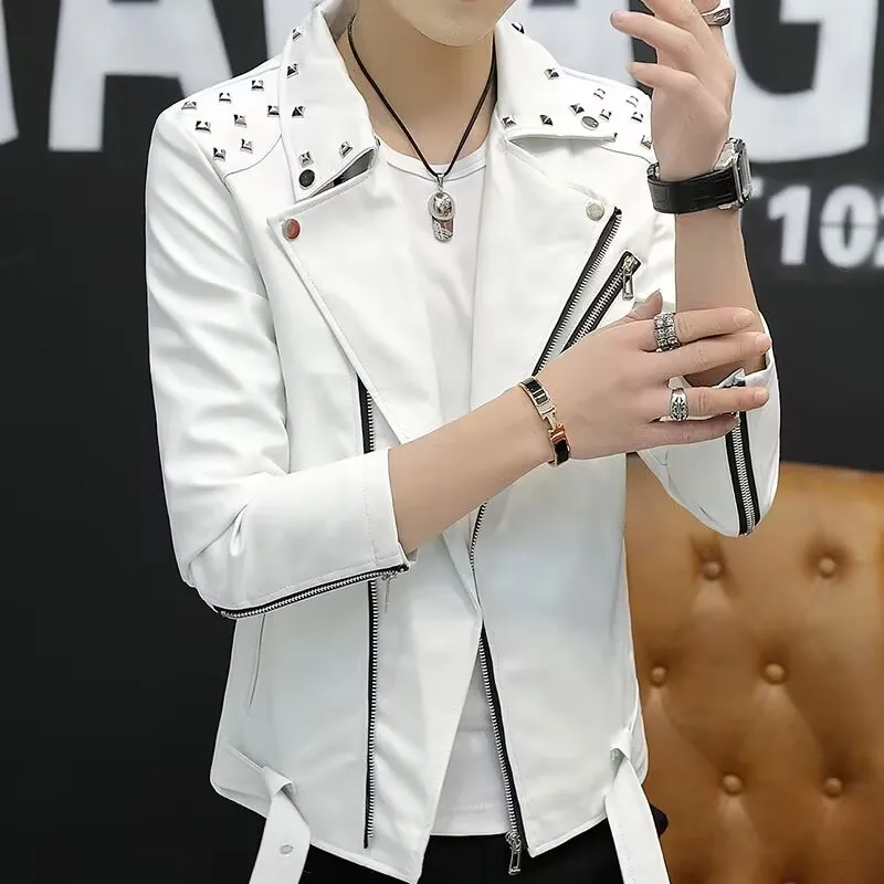 2026 Spring Autumn Men\'s Leather Jacket, Suit Collar Coat Slim Short Motorcycle clothing