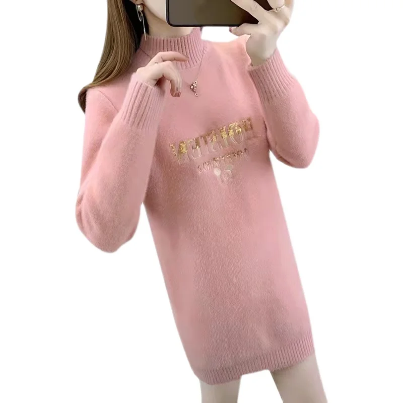 レディースミドル丈厚手フード付きセーター水兎ベルベット秋冬新作万能ベースシャツ通勤スタイル