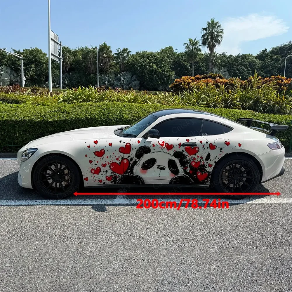 2pcs Love Panda Sticker Car Decal Full Body Floral Decoration Covering Scratches Protect Car Decal Waterproof Car Vinyl Wraps