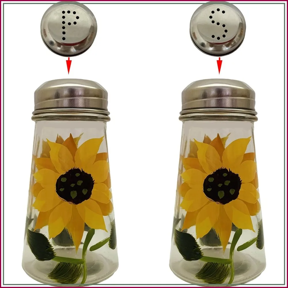 

Hand Painted Sunflowers Salt and Pepper Shaker Set with S&P Stainless Lids