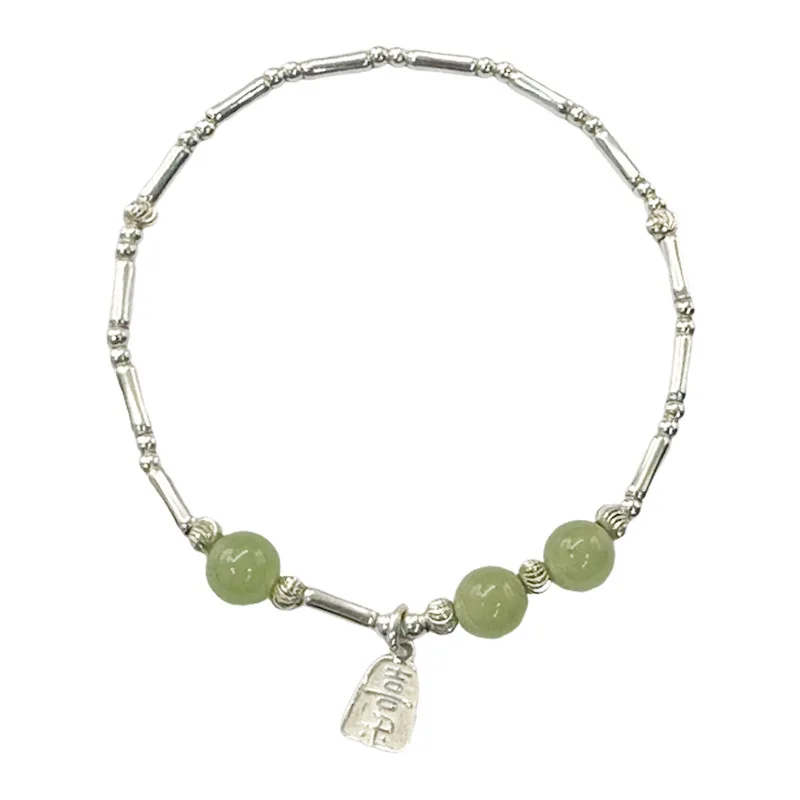 Natural Chinese Style Hetian Jade Bamboo Joint Bracelet S925 Silver Light Luxury Niche Exquisite Gift For Girlfriends