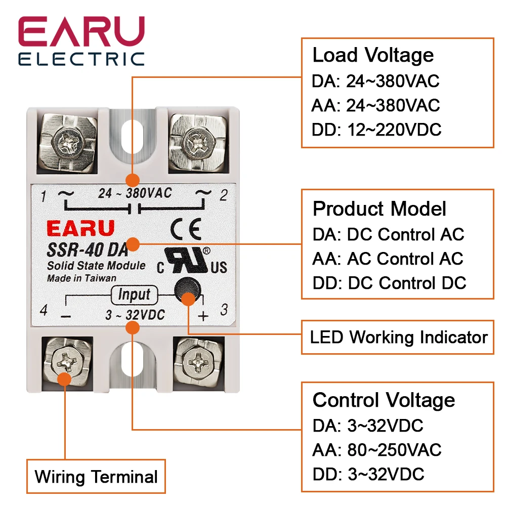 SSR-25DA SSR-40DA SSR-25AA SSR-40AA SSR-40DD SSR 10A 25A 40A DD DA AA Solid State Relay Module for PID Temperature Control