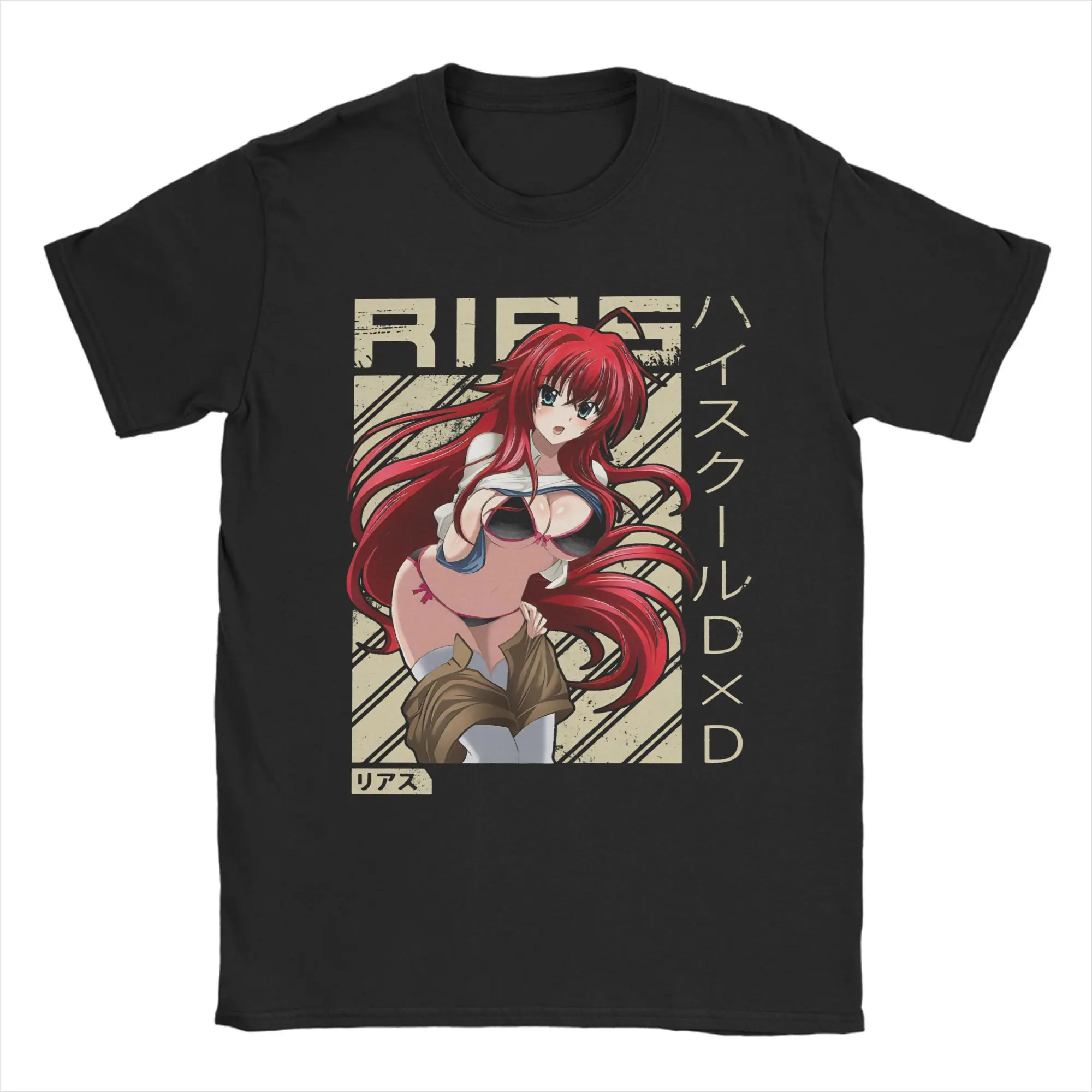 Rias Gremory T-Shirt Men's Cotton Tops Shirts Funny High School DxD Crewneck Short Sleeve