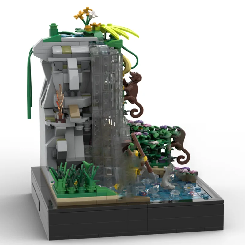 Moc Bausteine Modulare Inseln Angeln Party In Der Nähe Der Wasserfall Technologie Blöcke Weihnachten DIY Spielzeug Bau Geschenke