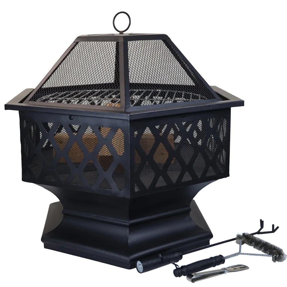 

New Design Heavy Duty Wood Burning Fire Pit Black Steel Barbecue Grill for Camping