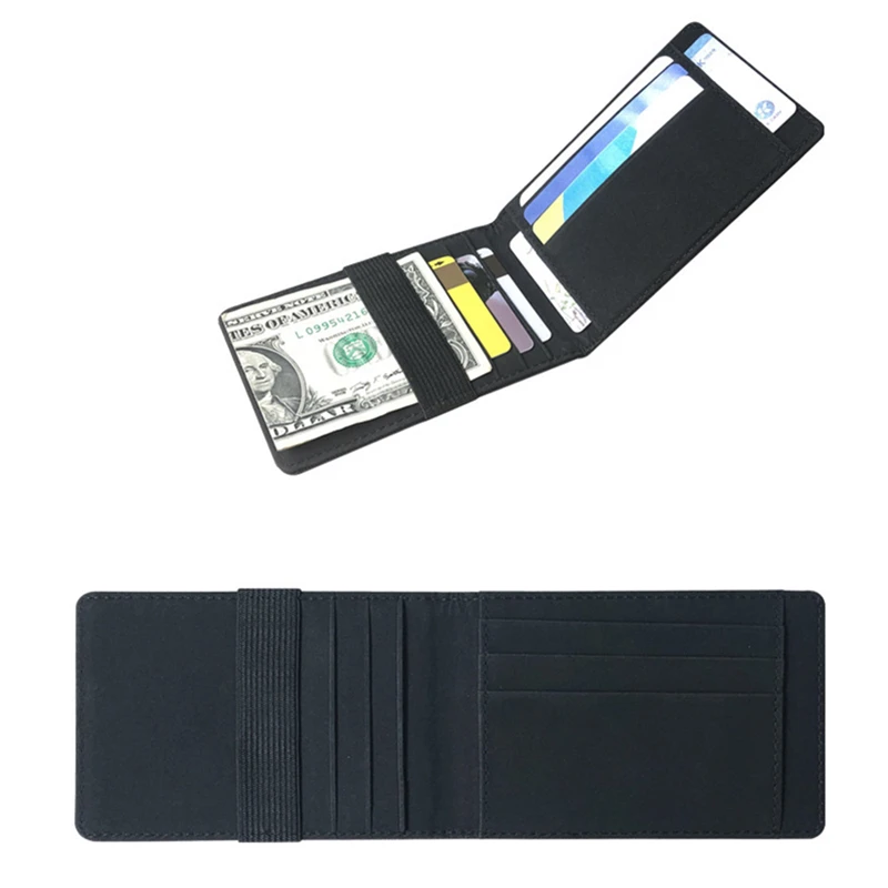 Ultra-Thin Men's Money Clip PU Leather Design Fashion Slim Wallet with Elastic Band ID Card Slot Cash Holder Mini Purse For Man