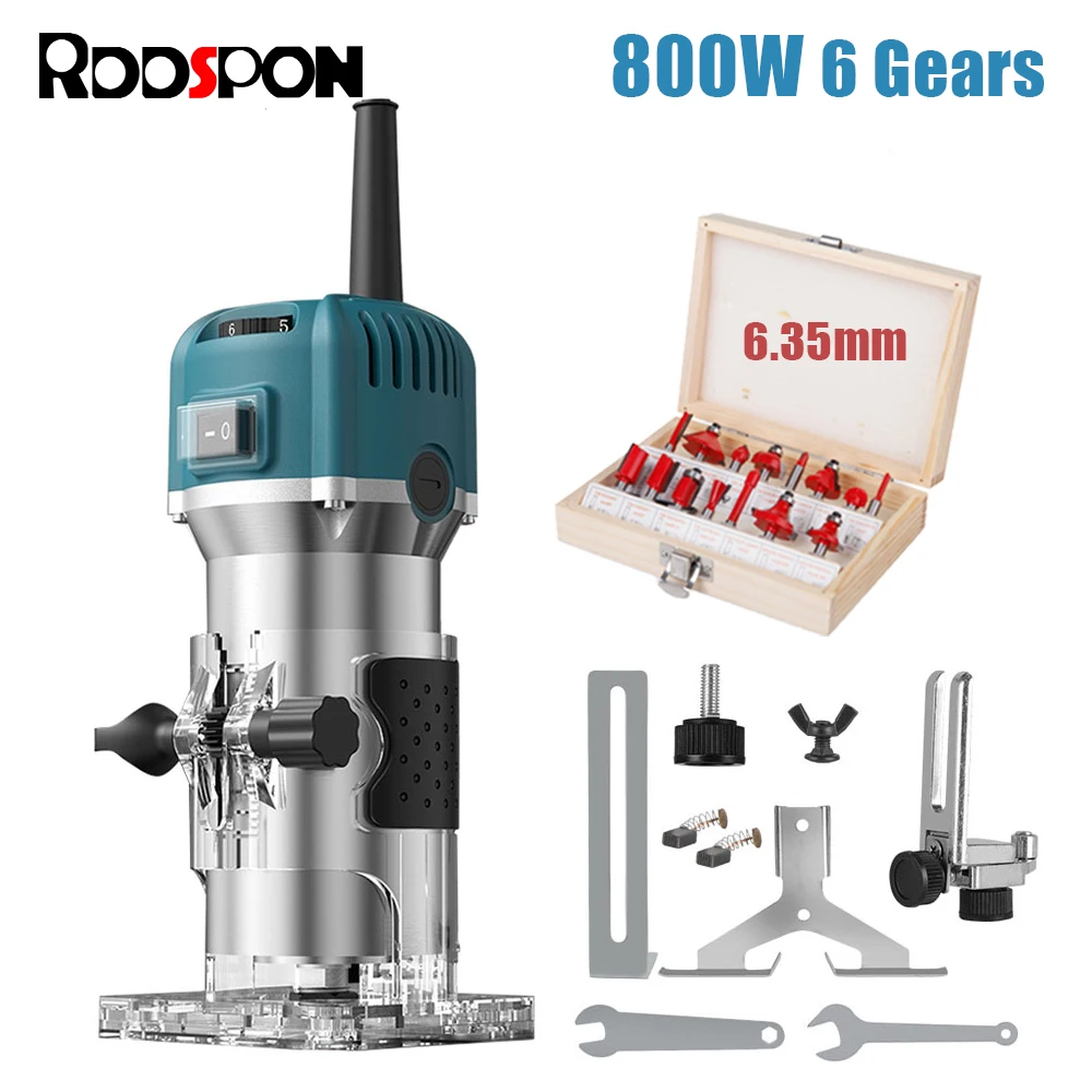 

220V/110V 800W Woodworking Electric Trimmer Wood Router Milling Machine 6-Gears Engraving Slotting Carpentry Trimming Tool