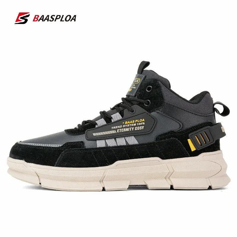 Baasploa Men Winter Cotton Shoes Leather Waterproof Casual Shoes For Men Fashion Plush Warm Sneakers Non-slip Outdoor