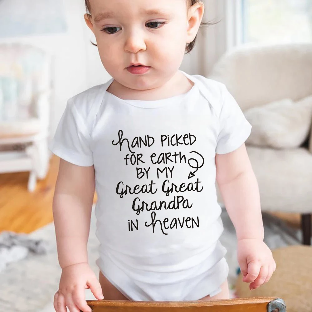 Cotton Baby Bodysuit Hand Picked for Earth By My Great Great Grandpa in Heaven Printed Baby Boys Girls Rompers Infant Jumpsuit