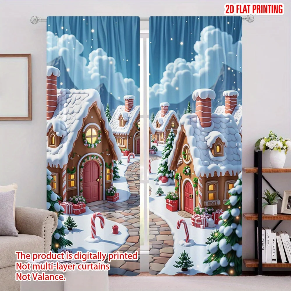 Gingerbread House Curtain, Christmas Village Window Drape, Snowy Candy Land Blackout Panel, Kids Bedroom Holiday Decor