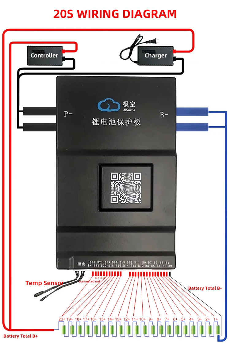 Jk BMS B2A20S20P 8S 20S 200A 350A 10S 14S 16S 17S 24V 36V 48V 60V 72V Smart Bluetooth Active Balance Lifepo4 Li-Ion Lto Battery