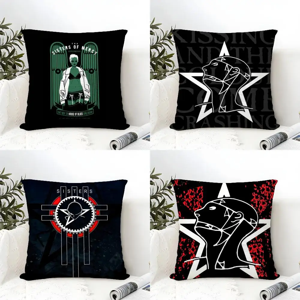 The S-Sisters Of M-Mercy Band Cushion Cover Eco Linen Pillow Case Double-Sided Print Breathable Durable Zipper Home Decor Gift