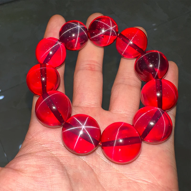 20mm 11pcs  length 220mm big size Ball shape lab grown star sapphire ruby red color crundum bracelet for jewelry