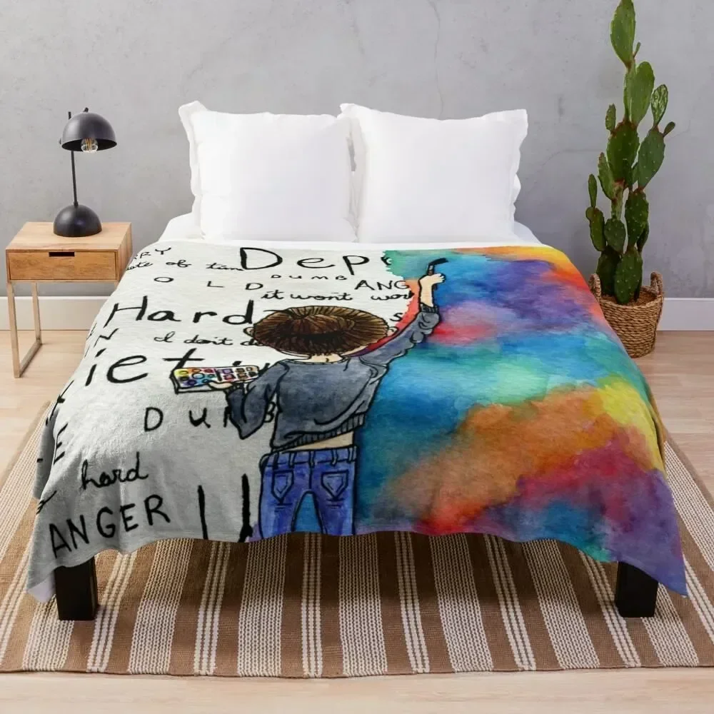 

Always Keep Fighting Watercolor Painting (2015) REVAMP Throw Blanket Shaggy Furry Soft Blanket for Bedroom Living Room