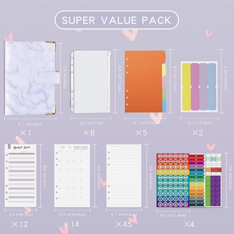 Kit de carpeta de presupuesto, sobres impermeables de presupuesto en efectivo con cremallera, papel de hojas sueltas, etiquetas adhesivas, para ahorrar dinero