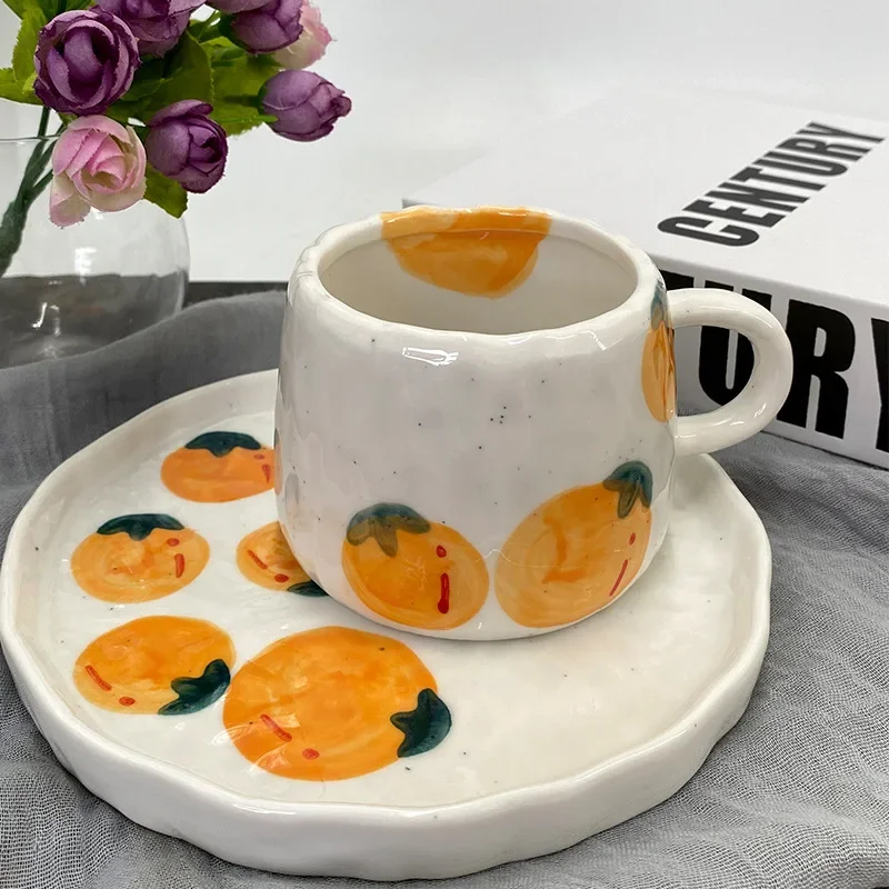 1pc 300ml Vibrant Fruit Themed Ceramic Coffee Mug All Occasions Gift Children's Porcelain Cup Breakfast Cup and Plate Drinkware