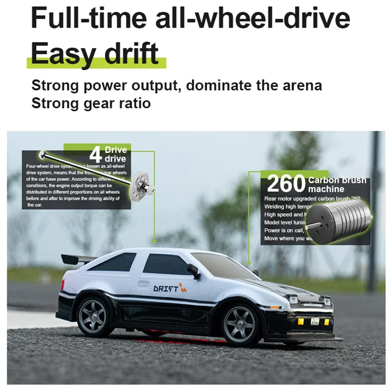 AS96-1:16 Samochód RC Drift, 25KM/H 2.4G 4WD Szybki Samochód RC Dla Dzieci, Z Oświetleniem LED, Dodatkowe Opony, Samochody RC Drift Dla Dorosłych Dura