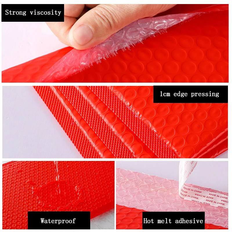 50Pcs Red Plastic Bubble Bags Self Seal Adhesive Bubble Mailers Clothings/Jewelry Packaging Bubble Envelope Books Protect Bag