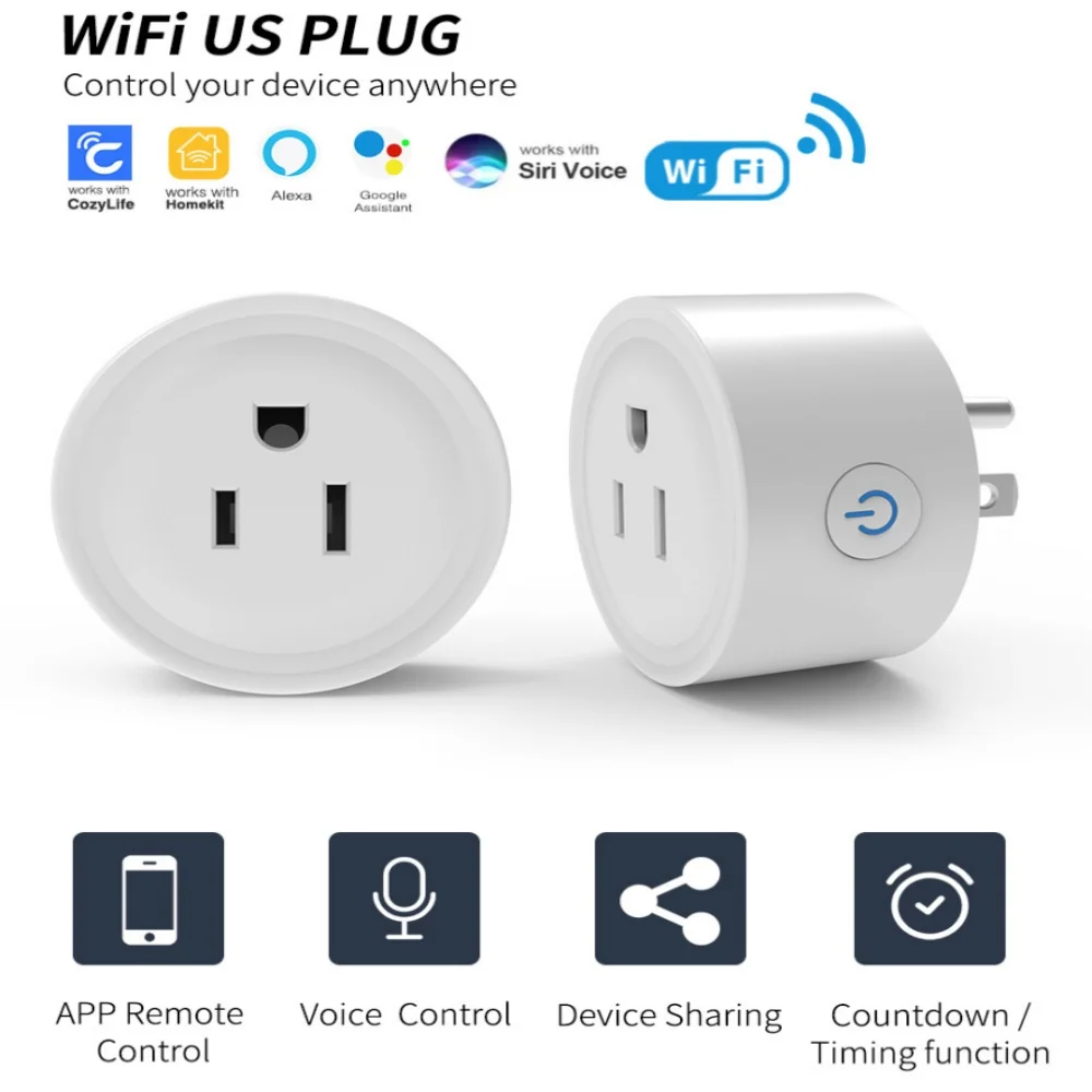 1~8pcs Smart US Plug WiFi Outlet Switch Socket 10A 16A CozyLife APP Voice Control Group AC 100-240V Timer Alexa Google Assistant