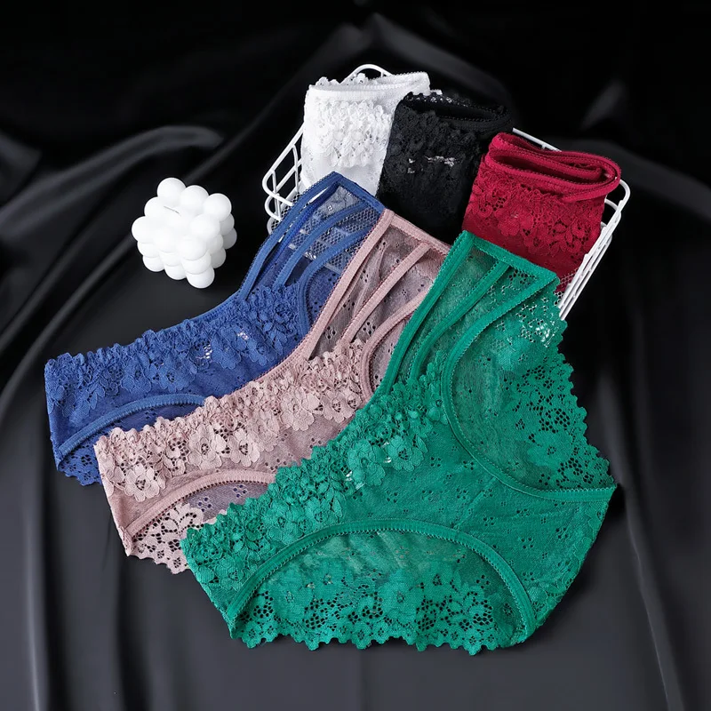 Women Hollow Flower Lace Underpants Panties Sexy Hollow Out Briefs Low-Waist Floral Transparent Lingerie  Women Panties