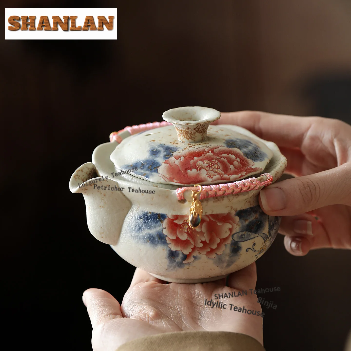 

175ml Caramel glaze butterfly peony Teapot Aesthetic Tea Infuser Pot Tea Maker Kettle with Strainer Teaware Supplies Ornaments