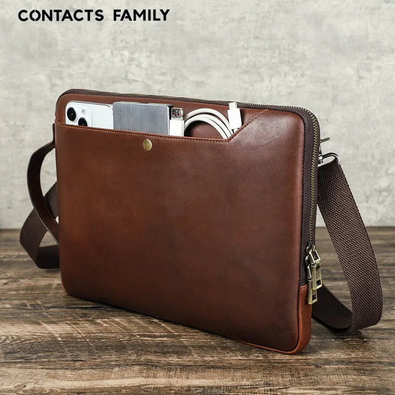 

Genuine Leather Laptop Bag, Multifunctional Crossbody Shoulder Briefcase Computer, Portable Business Travel Organizer Carrier