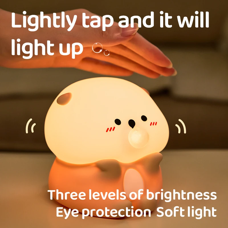 Lampe de Table en forme de loutre de mer, boule mignonne, veilleuse Rechargeable en Silicone pour bébé, jouets de chambre à coucher, jouet anti-pression pour les bureaux