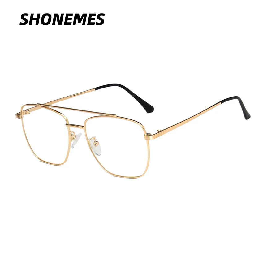 SHONEMES Double Bridge Polygonal Glasses Anti Blue Light Eyeglasses Metal Frame Optical Computer Eyewear for Men Women