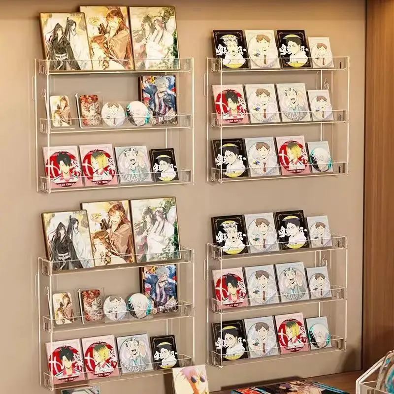 Soporte de exhibición de insignia de Anime acrílico, estante de almacenamiento de gafas de sol, Material plástico, estante montado en la pared multicapa blanco transparente