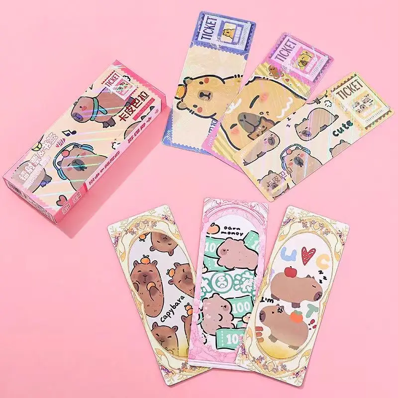 40Pcs/Pack Capybara Laser Ticket Rectangular Bookmark 40pcs LOMO Postcard Cartoon Collection Card